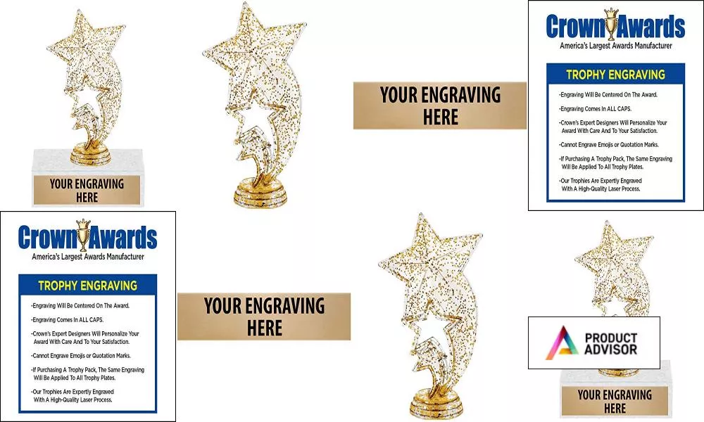 Crown Awards Star Trophies with Custom Engraving 6 Personalized Gold Glitter Rocket Star Trophy On Black Base Prime 