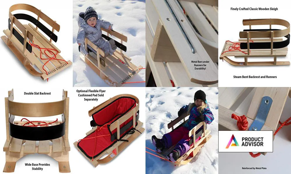 Wooden Pull Sled for Kids Paricon BCL-40 Toddler Boggan Flexible Flyer Premium Baby Sleigh 
