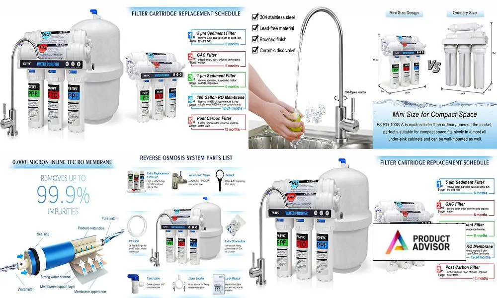 FS-TFC Reverse Osmosis Water Filtration System 5-Stage 100 GPD Plus Extra Set of 4 Replacement Filter FS-RO-100G-A Whirlping FS-RO-100G-Water Filter