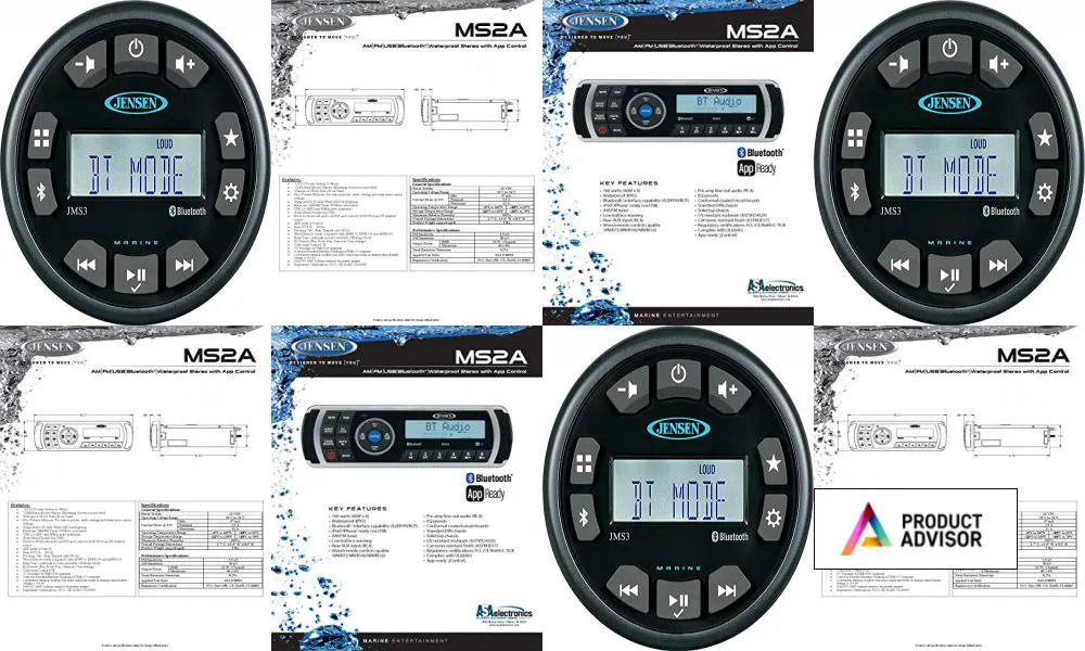 Jensen MS3ARTL AM/FM/USB/Bluetooth Compact 3.5 Round Waterproof Stereo with App Control 